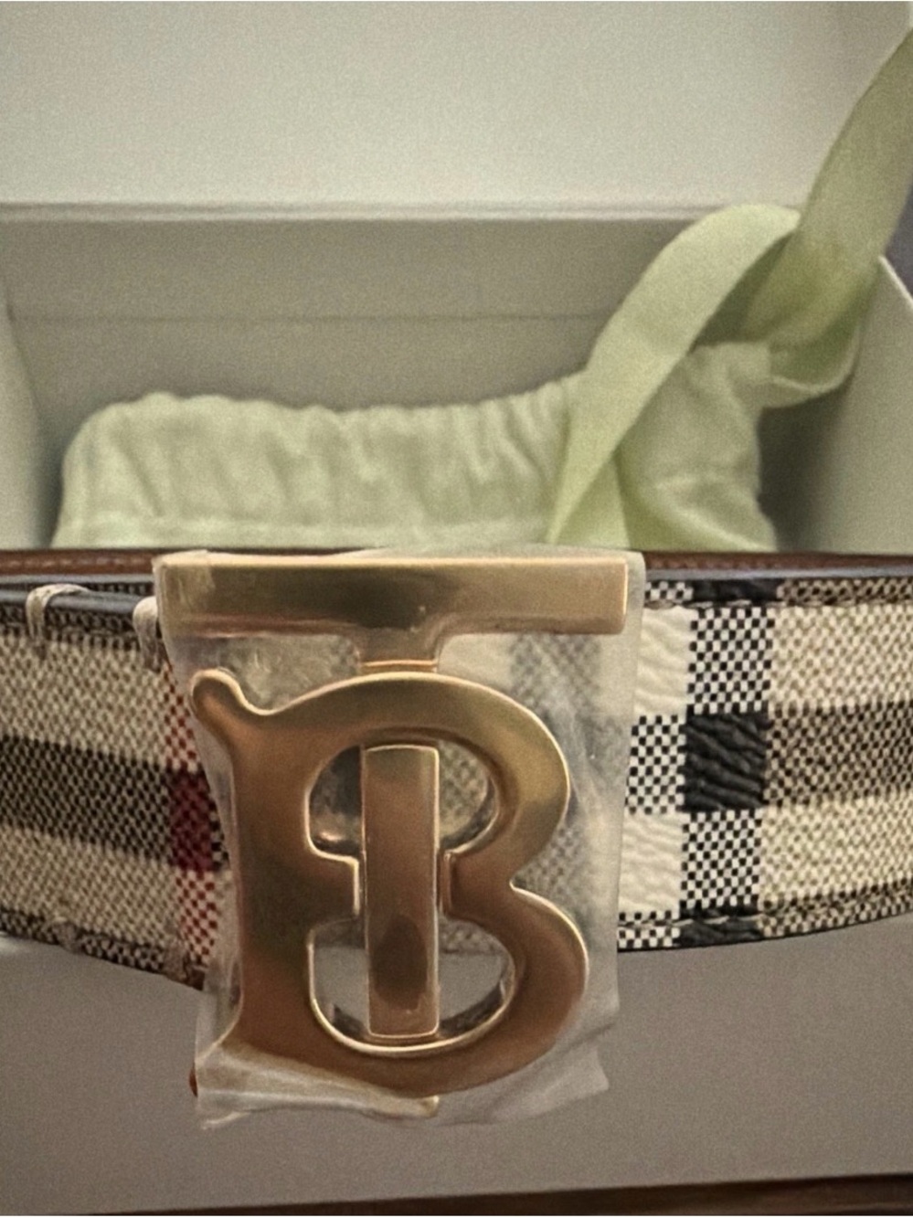 Burberry Check Leather Belt with Gold TB Buckle